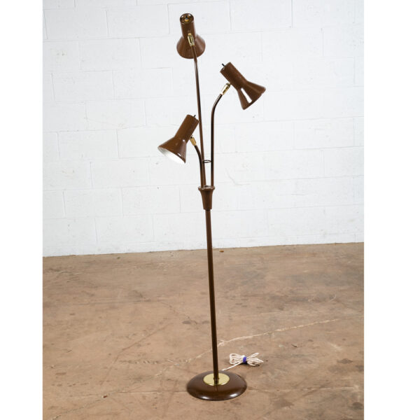 Mid Century Modern Floor Lamp Brown Bullet 3 Light Adjustable Brass Vintage Mcm