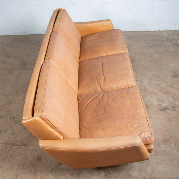 Mid Century Danish Modern Leather Sofa Couch 3 Seater Tan 3 Seater Metal Legs - Image 5