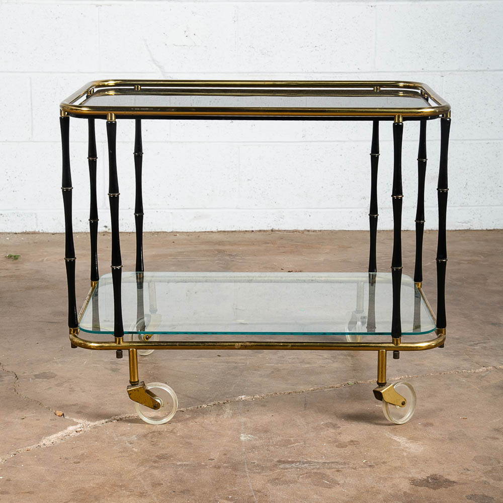 Mid Century Danish Modern Serving Cart Trolley Teak Rolling Bar Glass Serving VG - Image 5