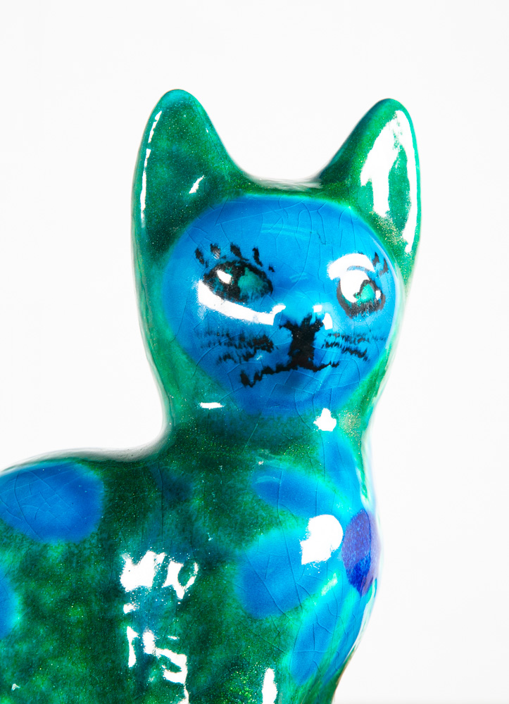 Mid century Modern Ceramic Cat Mario Bellini Italy Italian Blue Green Vintage NM - Image 4