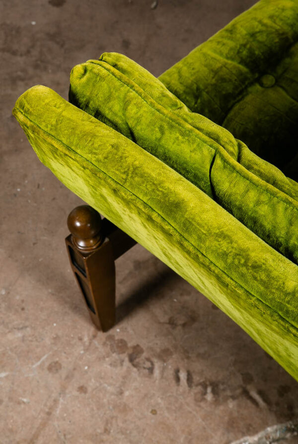 Mid Century Modern Lounge Chairs Pair Armchair Set Green Tufted Crushed Velvet - Image 6