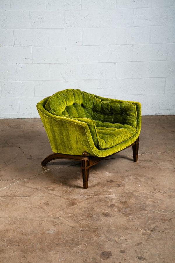 Mid Century Modern Lounge Chairs Pair Armchair Set Green Tufted Crushed Velvet - Image 5