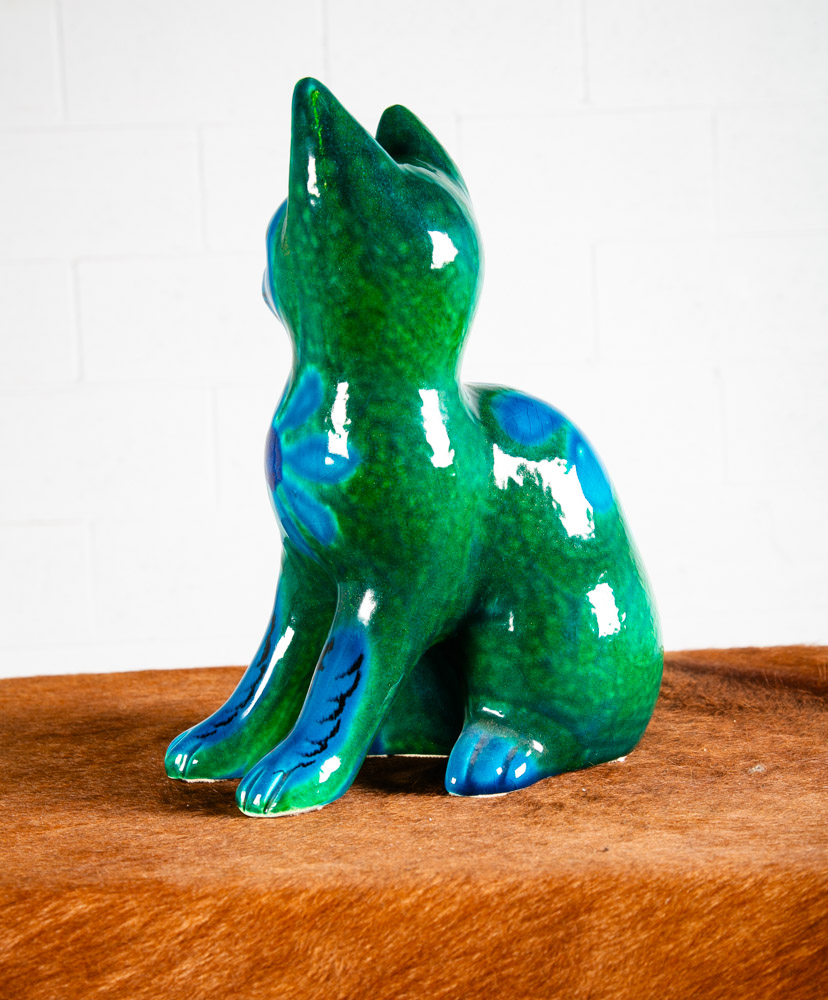 Mid century Modern Ceramic Cat Mario Bellini Italy Italian Blue Green Vintage NM - Image 3