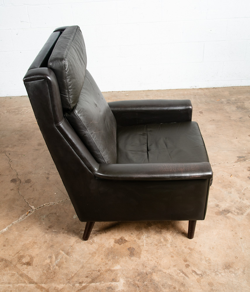 Mid Century Danish Modern Lounge Chair Dark Green Leather Georg Thams Mcm Arms - Image 4