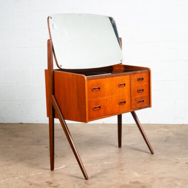 Mid Century Danish Modern Vanity Table Mirror Teak Adjustable 5 Drawer Wood