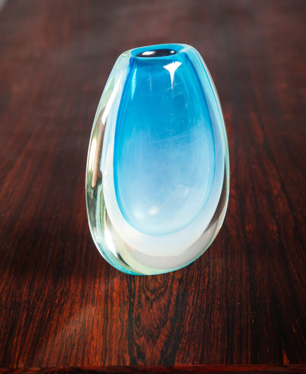 Mid Century Modern Art Glass Vase Blue Sommerso Round Heavy Murano Tear Drop Mcm