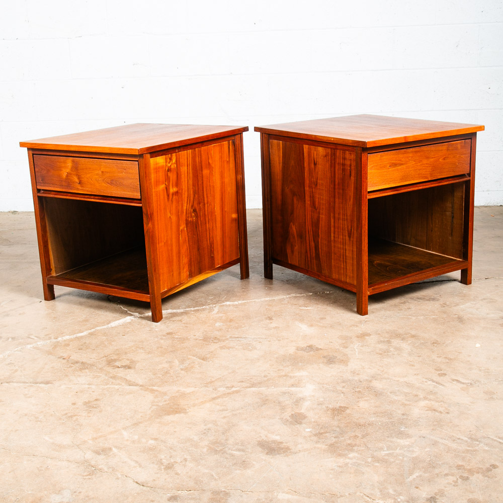 Mid Century Modern Nightstands End Side Tables Solid Walnut Single Drawer Pair 2