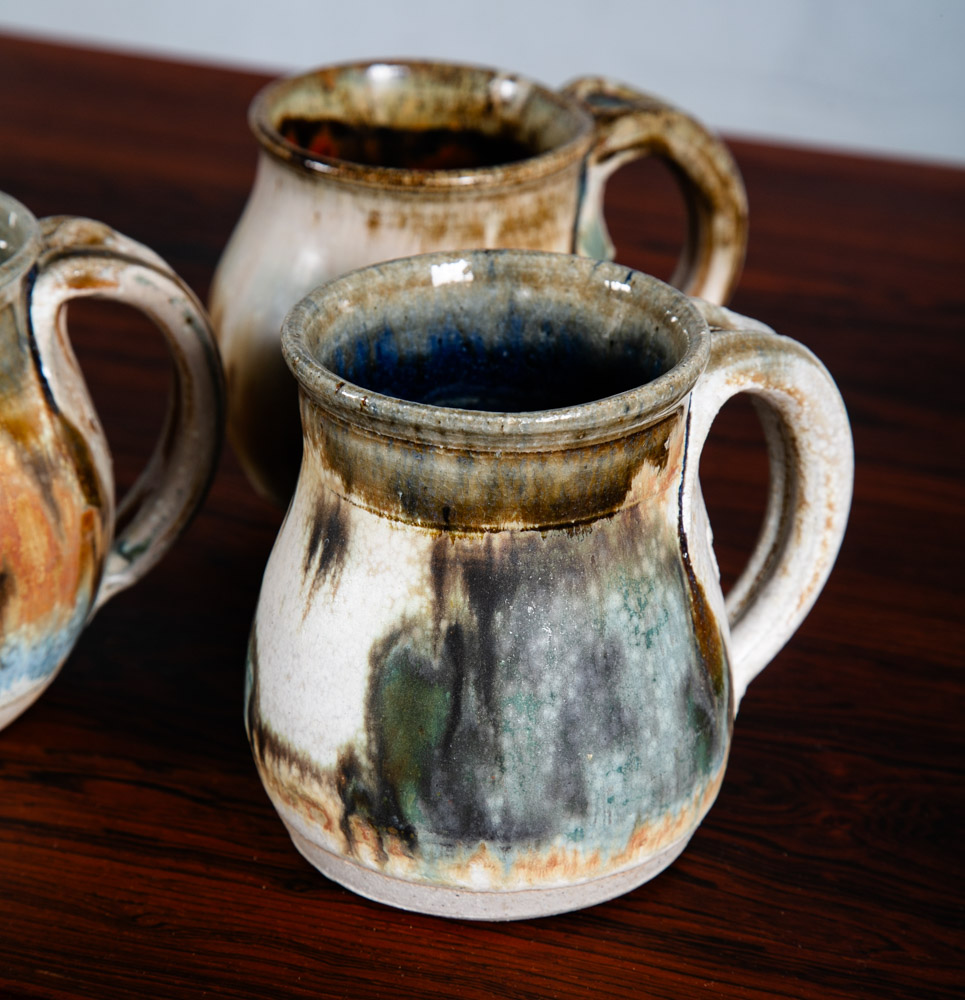 Mid Century Modern Coffee Cup Set of 3 Handle Mug Mcm Ceramic Studio Signed NM - Image 9