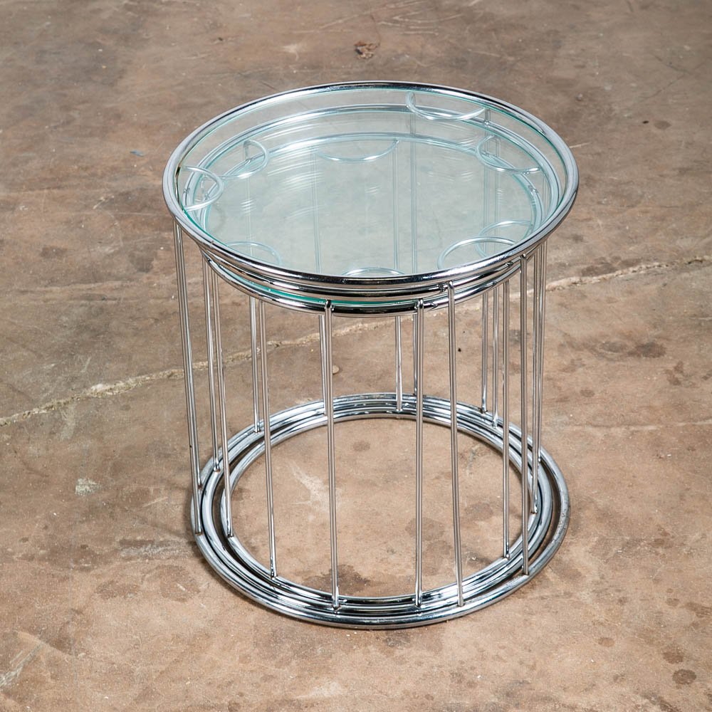 Mid Centurn Modern Nesting Tables Glass Round Set 3 Chrome Vintage 1970s Silver - Image 2