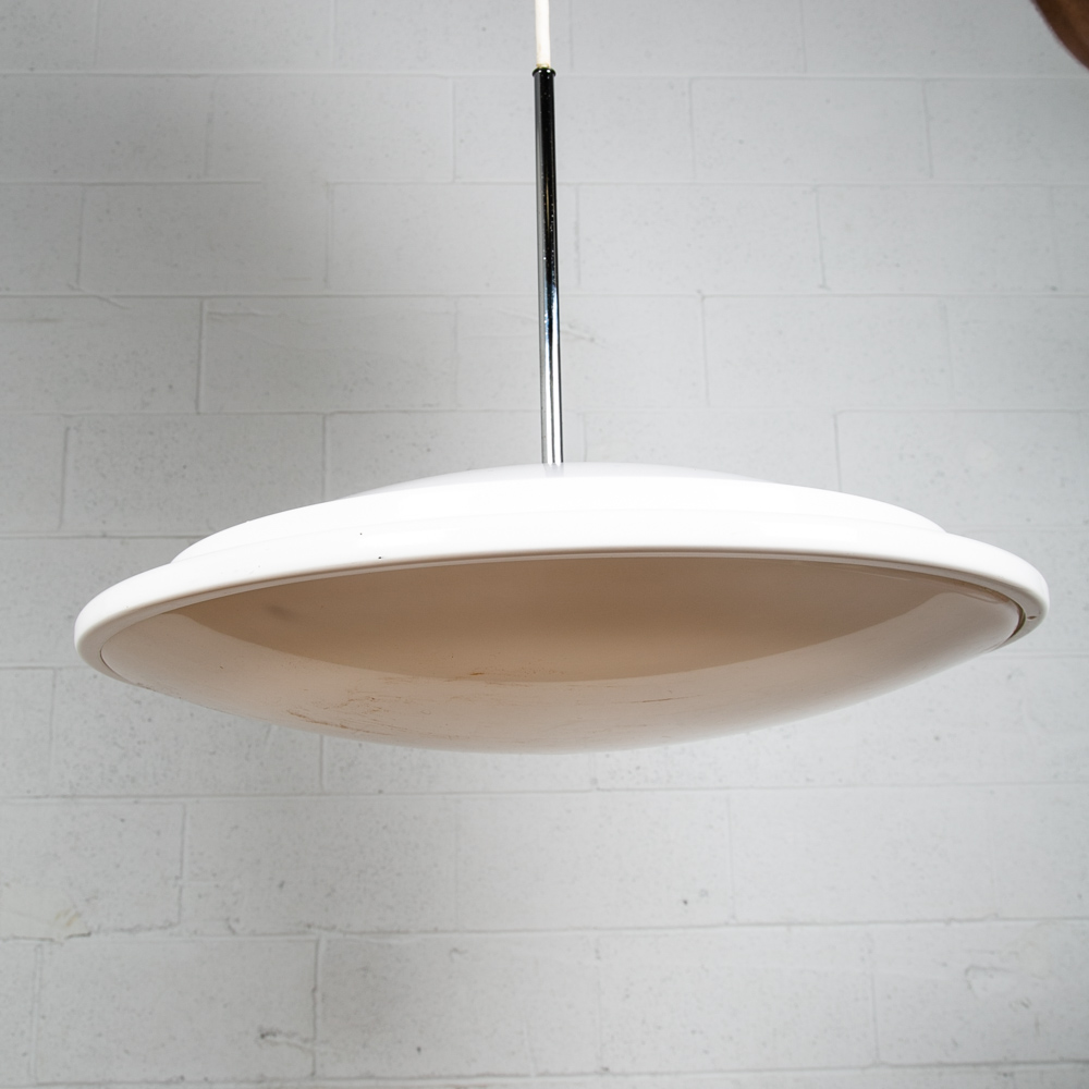 Mid Century Modern Pendant Lamp Light round Orb Chrome White Hanging Design NM - Image 2