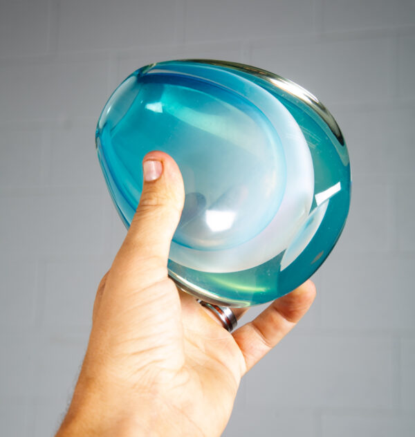 Mid Century Modern Art Glass Vase Blue Sommerso Round Heavy Murano Tear Drop Mcm - Image 2