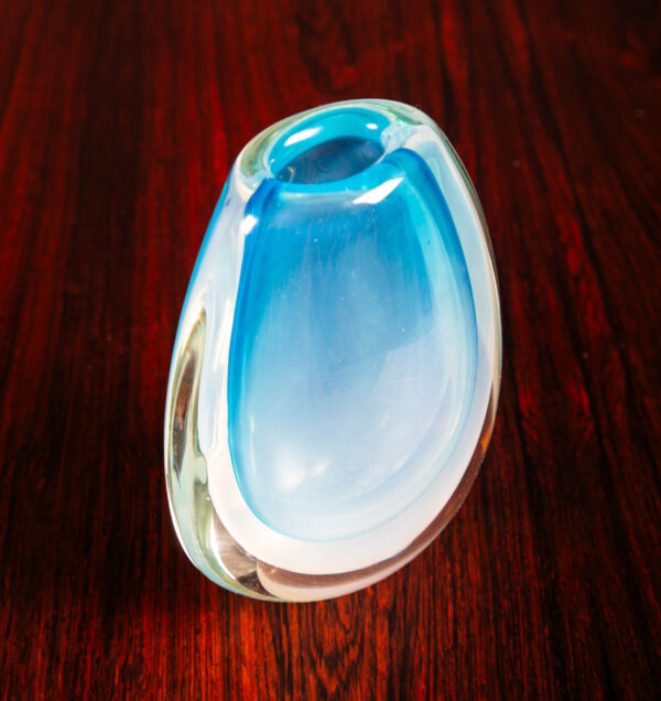 Mid Century Modern Art Glass Vase Blue Sommerso Round Heavy Murano Tear Drop Mcm - Image 8