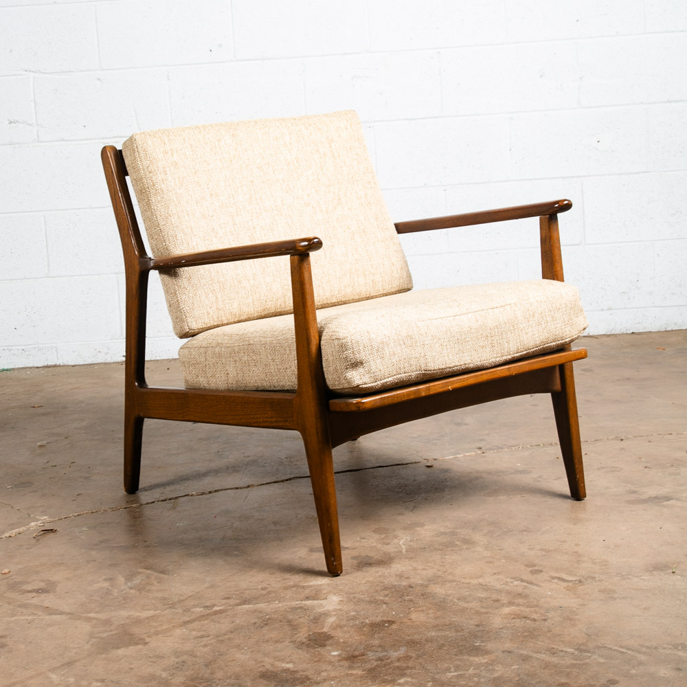 Mid Century Modern Lounge Chair Viko Baumritter Spindle White Tweed Danish Mcm - Image 4