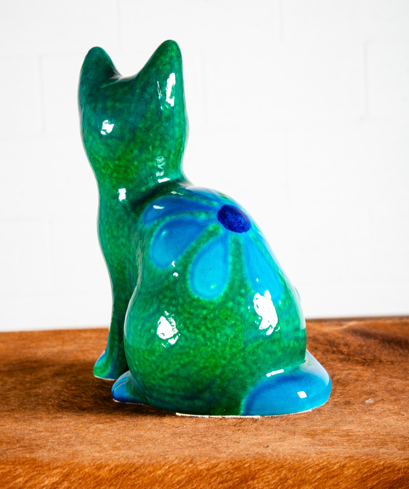 Mid century Modern Ceramic Cat Mario Bellini Italy Italian Blue Green Vintage NM - Image 2