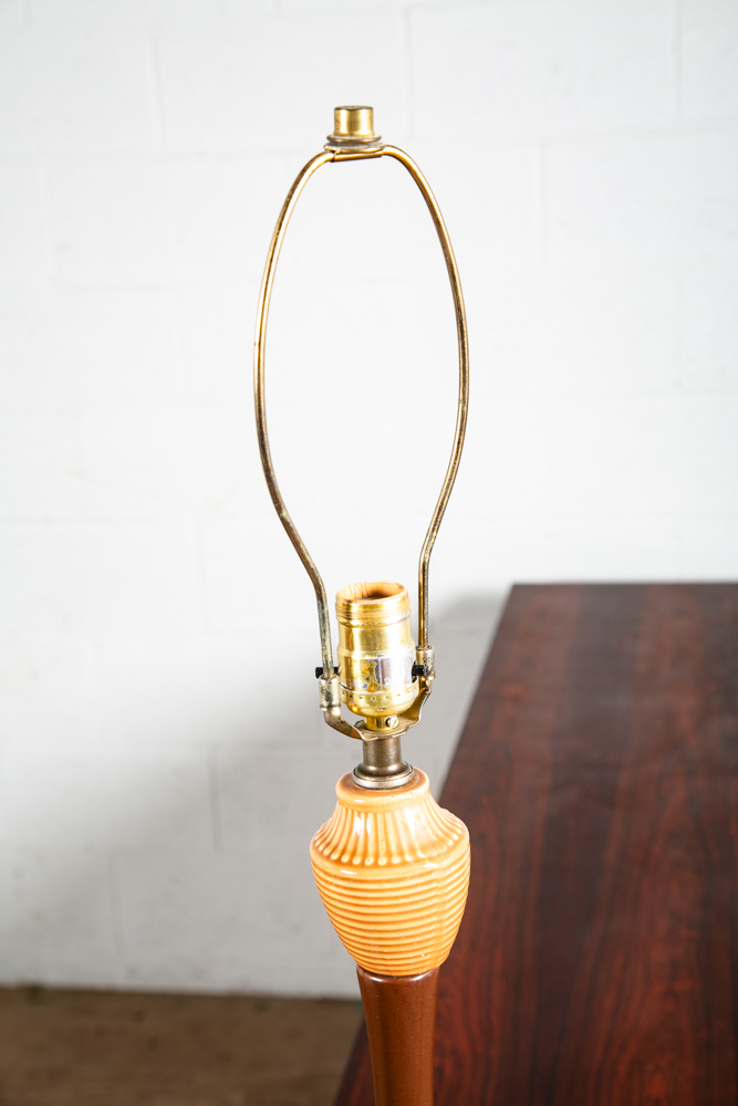 Mid Century Modern Lamp Set Table Light lighting Ceramic Brown Yellow Work Mcm - Image 7