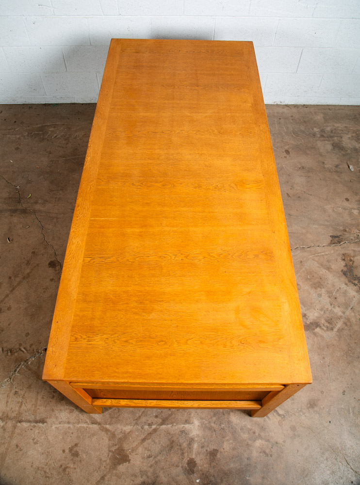 Mid Century Danish Modern Desk Executive Floating Solid Oak 8 Drawer Restored NM - Image 3