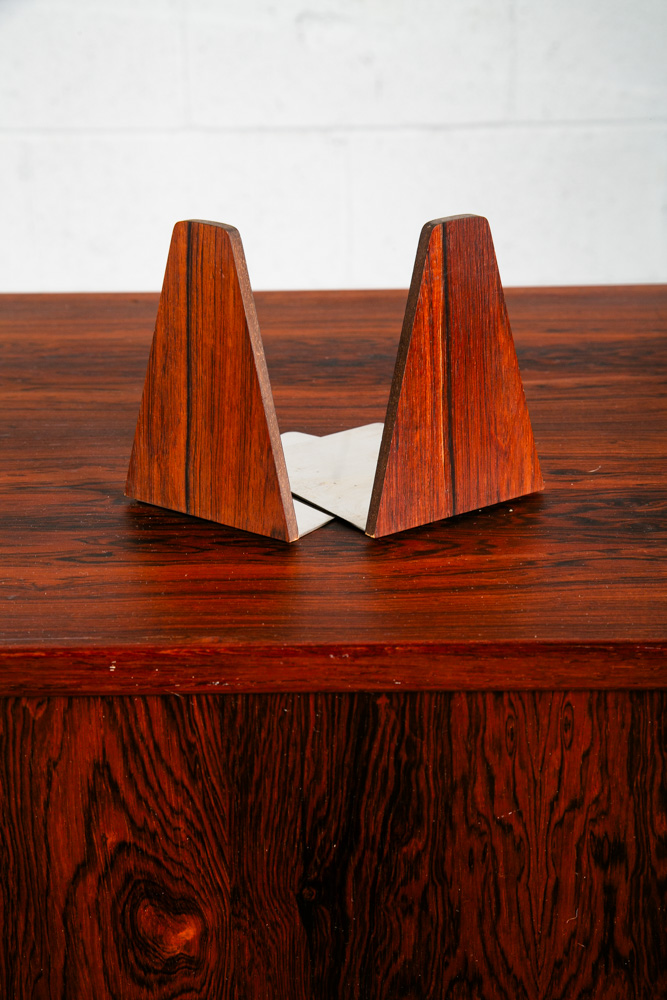 Mid Century Danish Modern Bookends Solid Rosewood Wood Metal Triangular Vintage - Image 5