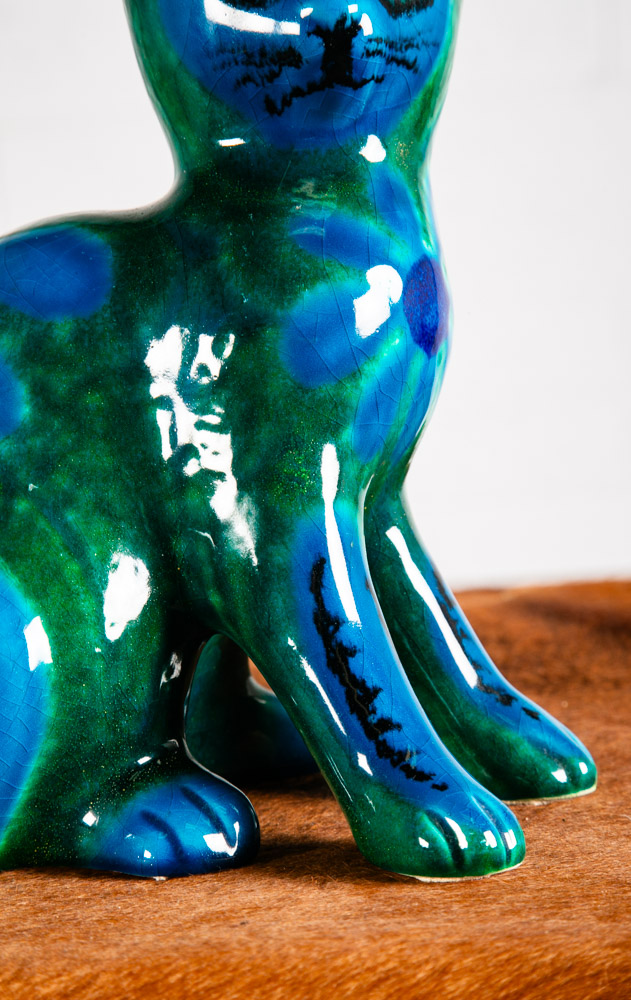 Mid century Modern Ceramic Cat Mario Bellini Italy Italian Blue Green Vintage NM - Image 6