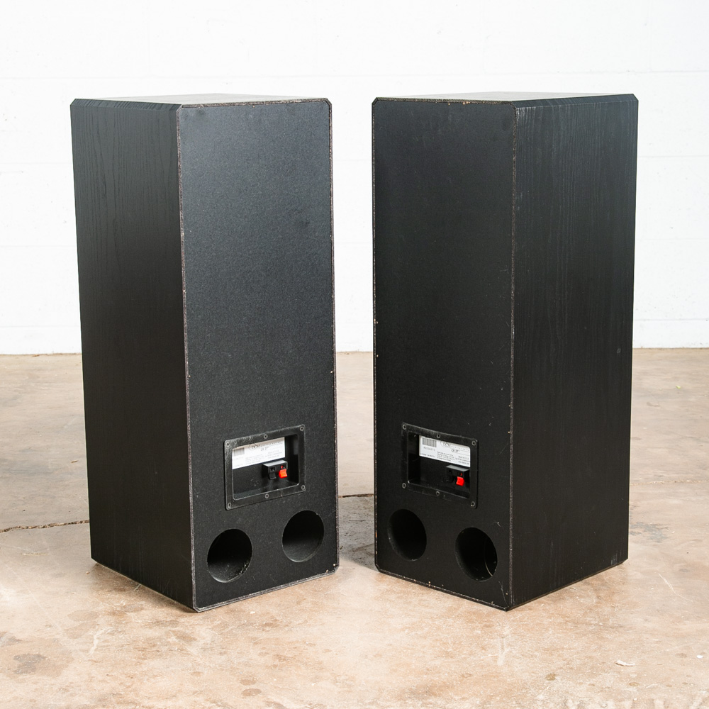 Mid Century Modern Vintage Speakers DCM CX-27 Pair Black Set Tower Monitor Grill - Image 2
