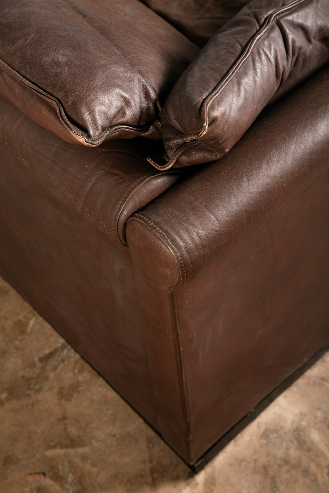 Mid Century Danish Modern Leather Sofa Couch 3 Seater Denmark Chocolate Brown - Image 10