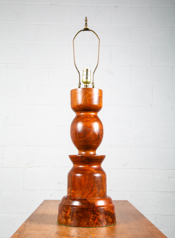 Mid Century Modern Table Lamp Solid Walnut Wood Round Studio Turned Lighting