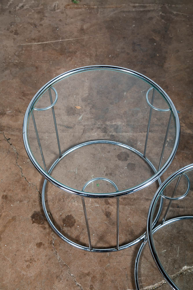 Mid Centurn Modern Nesting Tables Glass Round Set 3 Chrome Vintage 1970s Silver - Image 10