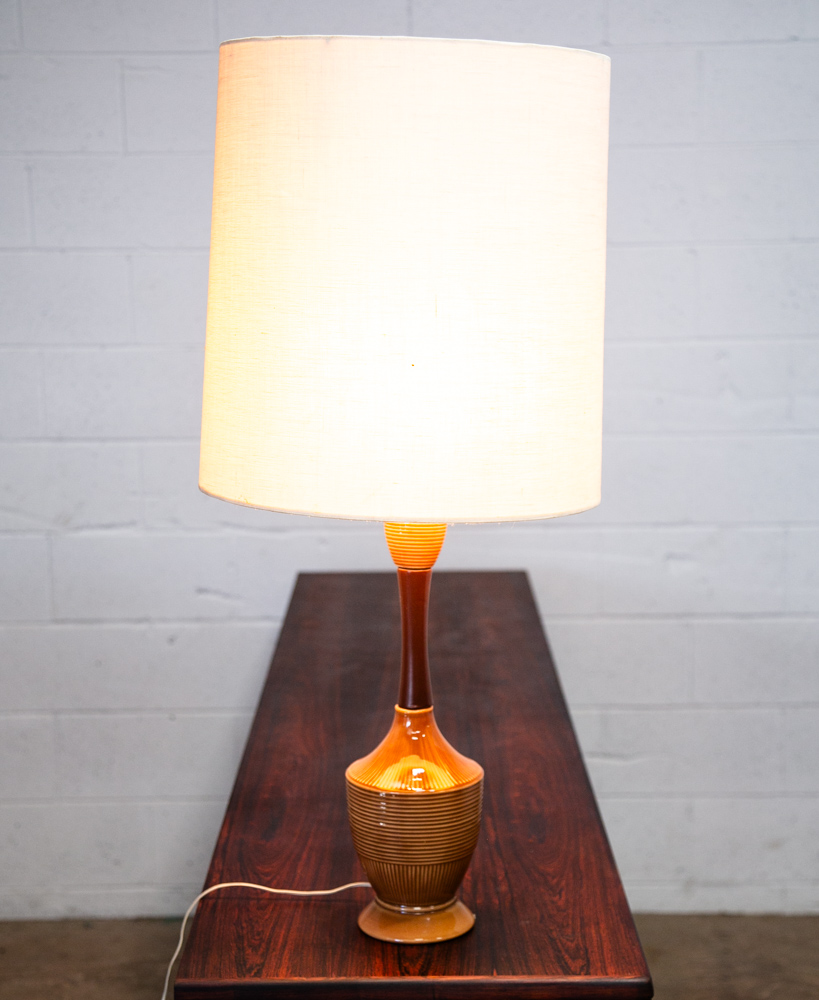 Mid Century Modern Lamp Set Table Light lighting Ceramic Brown Yellow Work Mcm - Image 8
