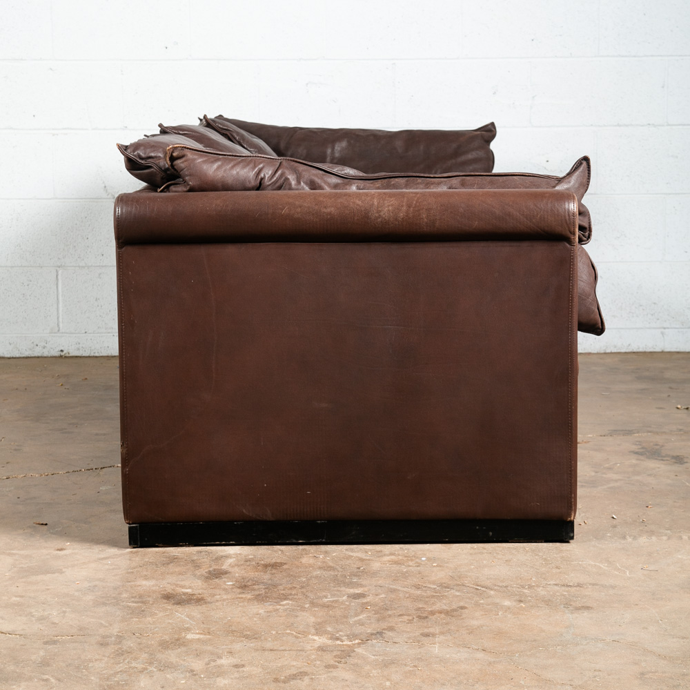 Mid Century Danish Modern Leather Sofa Couch 3 Seater Denmark Chocolate Brown - Image 6