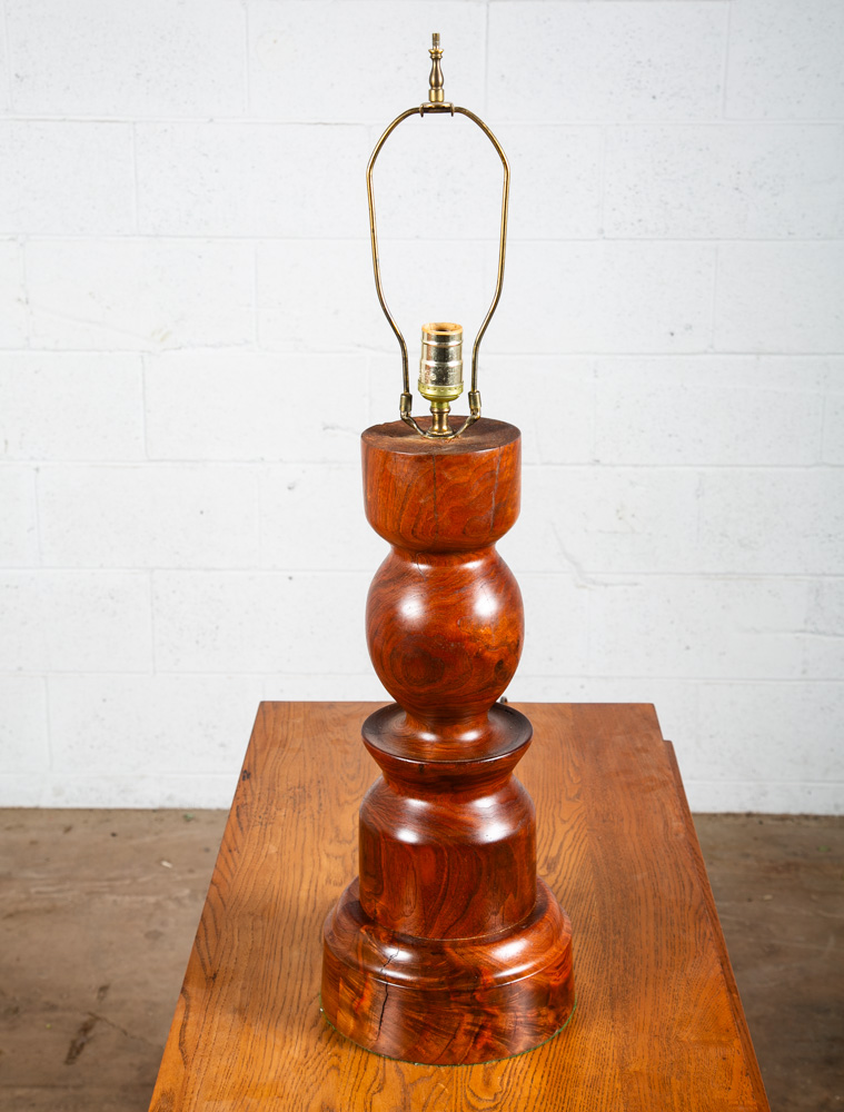Mid Century Modern Table Lamp Solid Walnut Wood Round Studio Turned Lighting - Image 3
