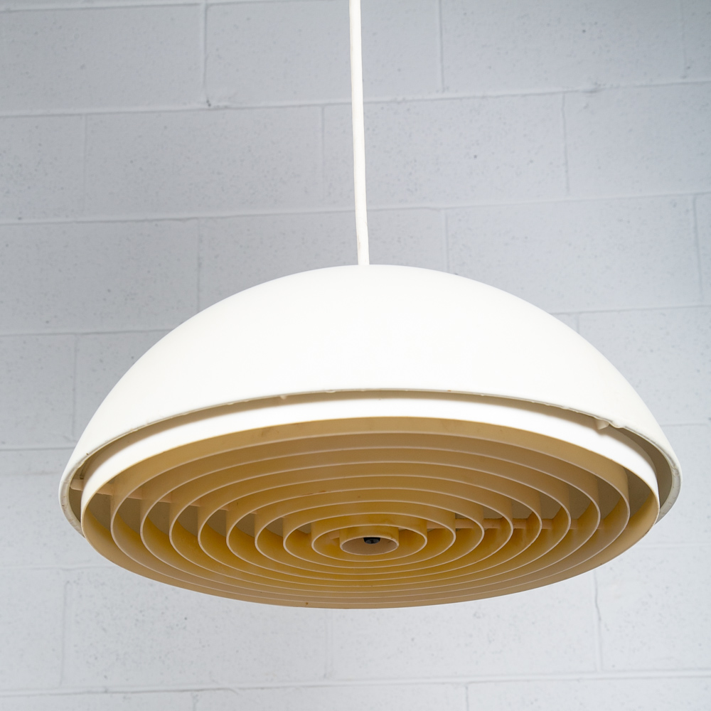 Mid Century Danish Modern Pendant Lamp Light Lightolier White Hanging Design VG