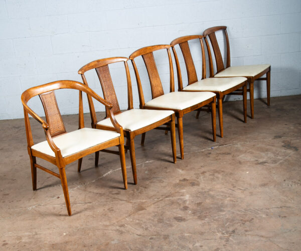 Mid Century Modern Dining Chairs 6 High Back Cane W/ 2 Armchairs Captain Set Mcm - Image 2