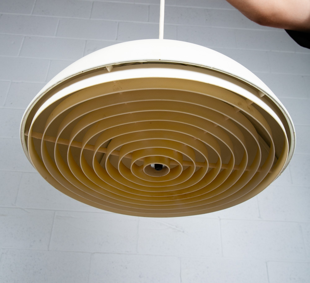 Mid Century Danish Modern Pendant Lamp Light Lightolier White Hanging Design VG - Image 7