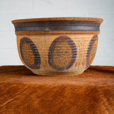 Mid Century Modern Planter Bowl Ceramic Studio Round Brown Clay 70s Mcm Handmade
