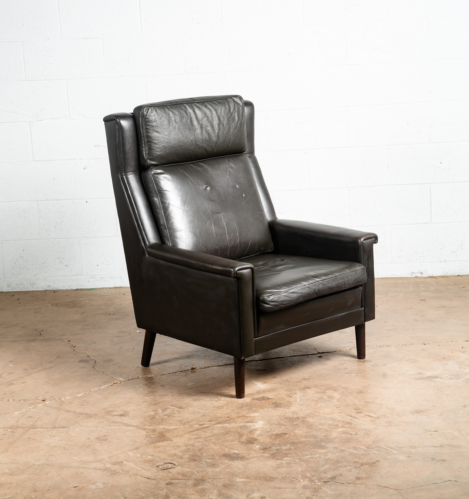 Mid Century Danish Modern Lounge Chair Dark Green Leather Georg Thams Mcm Arms - Image 11