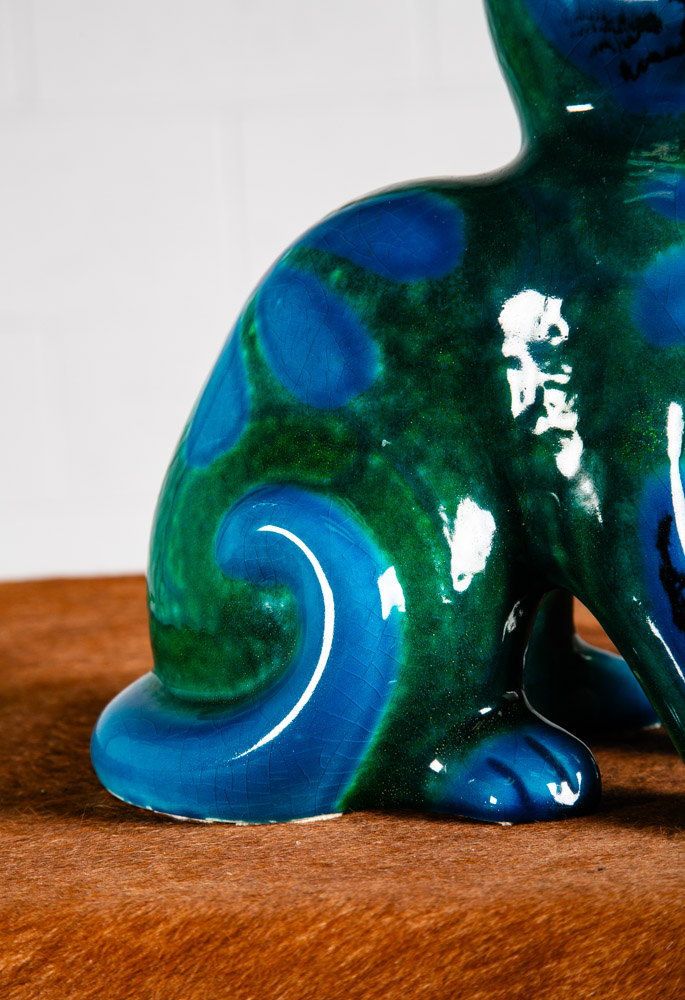 Mid century Modern Ceramic Cat Mario Bellini Italy Italian Blue Green Vintage NM - Image 8