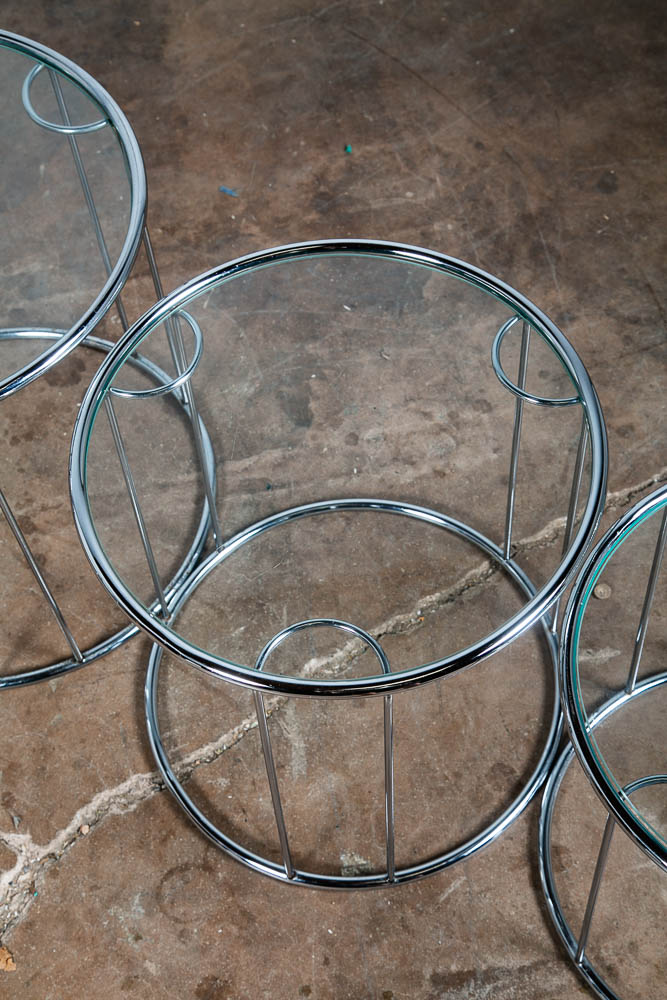Mid Centurn Modern Nesting Tables Glass Round Set 3 Chrome Vintage 1970s Silver - Image 8
