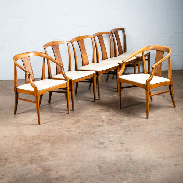 Mid Century Modern Dining Chairs 6 High Back Cane W/ 2 Armchairs Captain Set Mcm