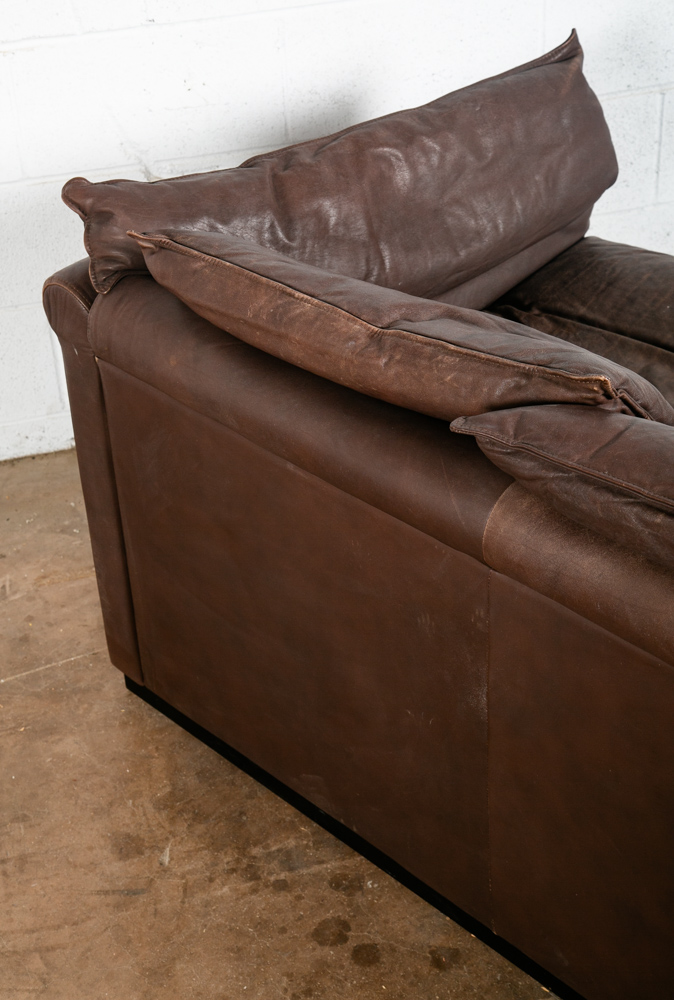 Mid Century Danish Modern Leather Sofa Couch 3 Seater Denmark Chocolate Brown - Image 9