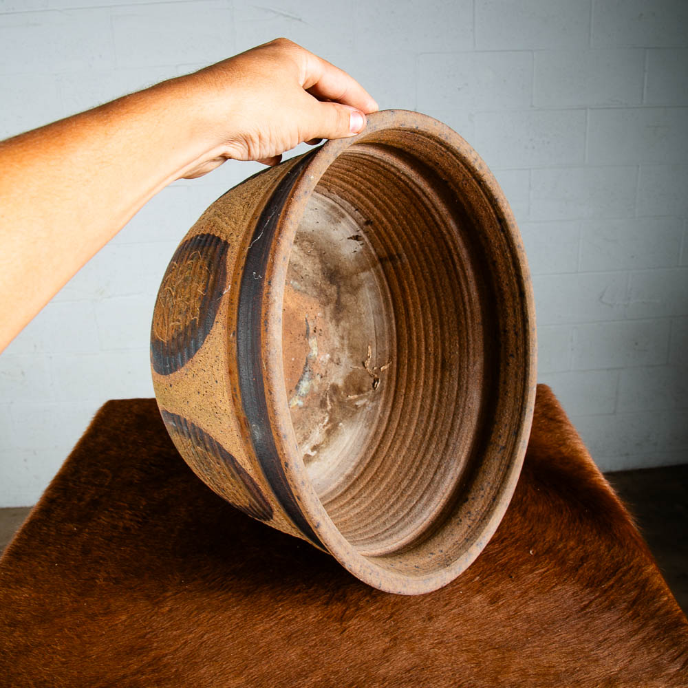 Mid Century Modern Planter Bowl Ceramic Studio Round Brown Clay 70s Mcm Handmade - Image 3