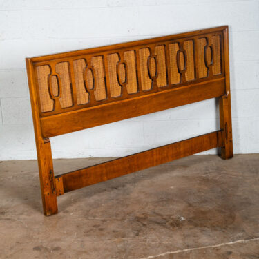 Mid Century Modern Headboard Bed Frame Full Size Walnut Cane Abstract Vintage NM