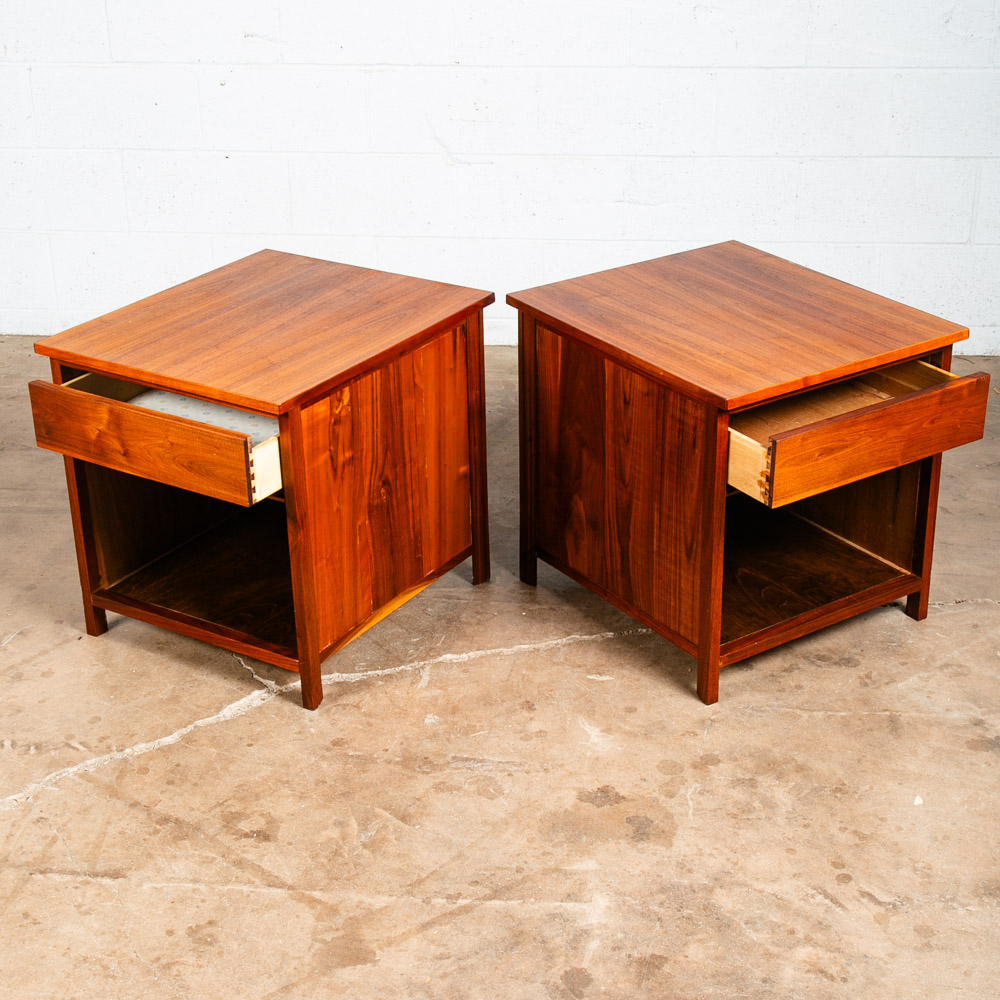 Mid Century Modern Nightstands End Side Tables Solid Walnut Single Drawer Pair 2 - Image 2