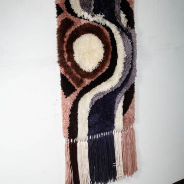Mid Century Modern Tapestry Wall Hanging Abstract Pink Purple White Original Art