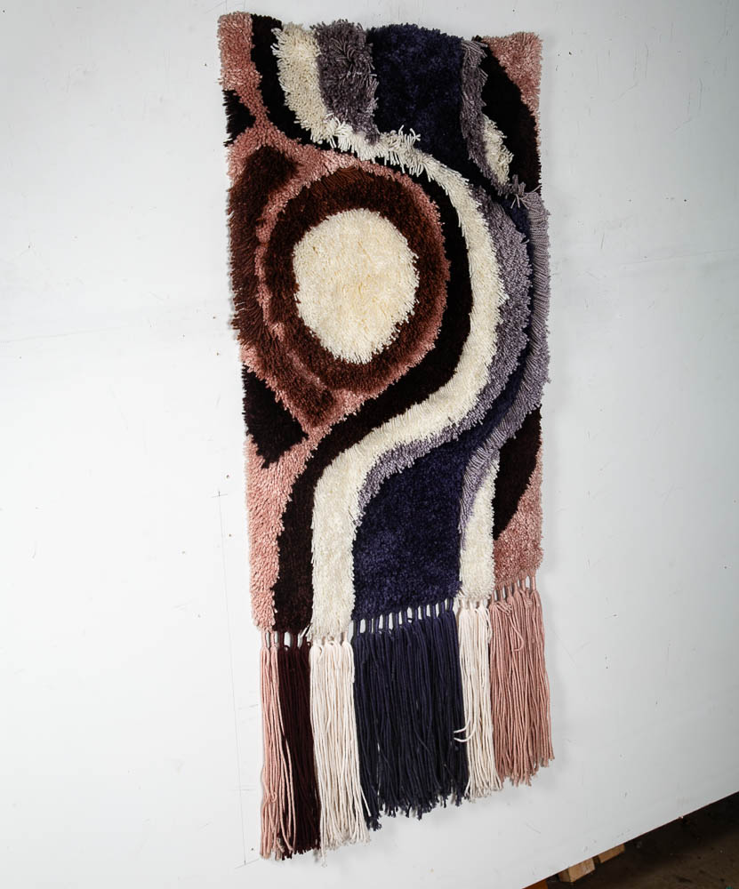 Mid Century Modern Tapestry Wall Hanging Abstract Pink Purple White Original Art