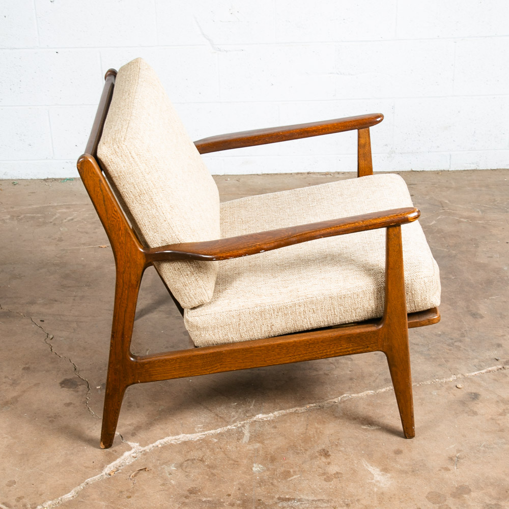 Mid Century Modern Lounge Chair Viko Baumritter Spindle White Tweed Danish Mcm - Image 2