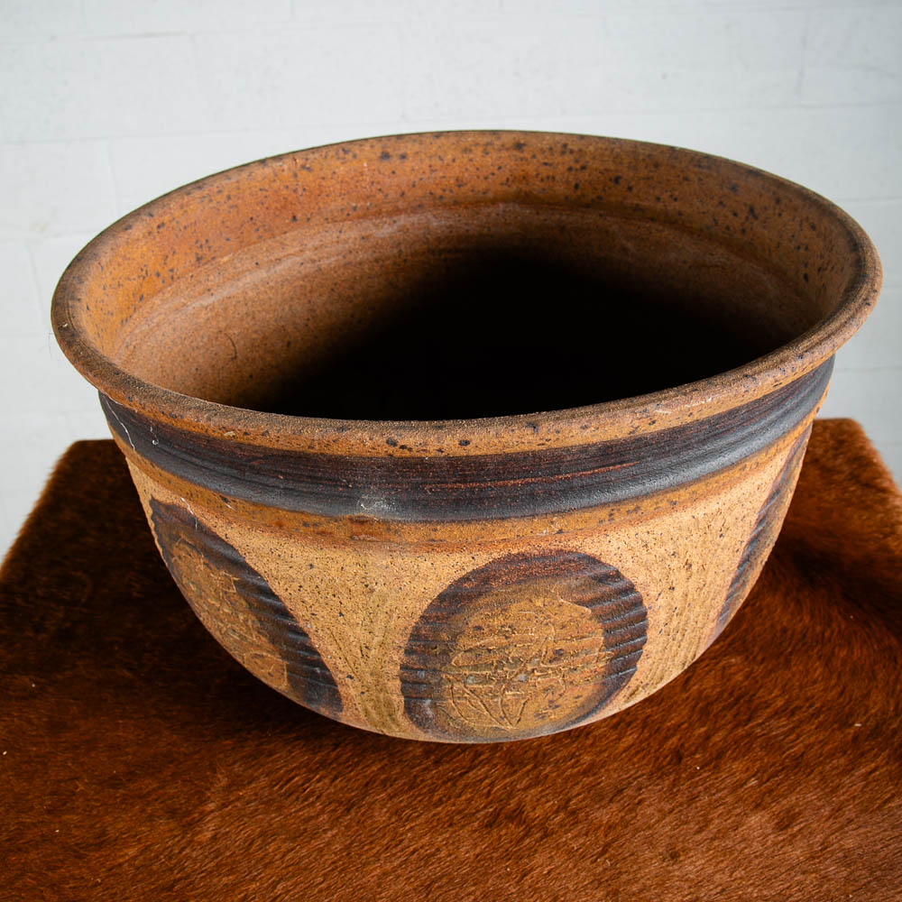 Mid Century Modern Planter Bowl Ceramic Studio Round Brown Clay 70s Mcm Handmade - Image 2