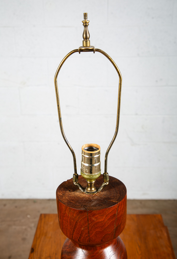 Mid Century Modern Table Lamp Solid Walnut Wood Round Studio Turned Lighting - Image 6