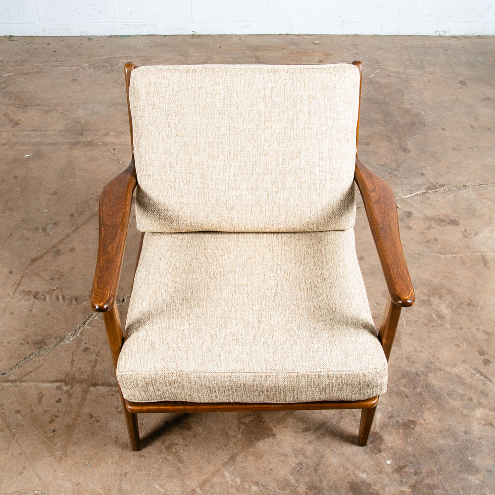 Mid Century Modern Lounge Chair Viko Baumritter Spindle White Tweed Danish Mcm - Image 5