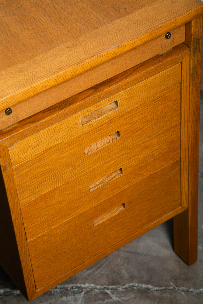 Mid Century Danish Modern Desk Executive Floating Solid Oak 8 Drawer Restored NM - Image 11