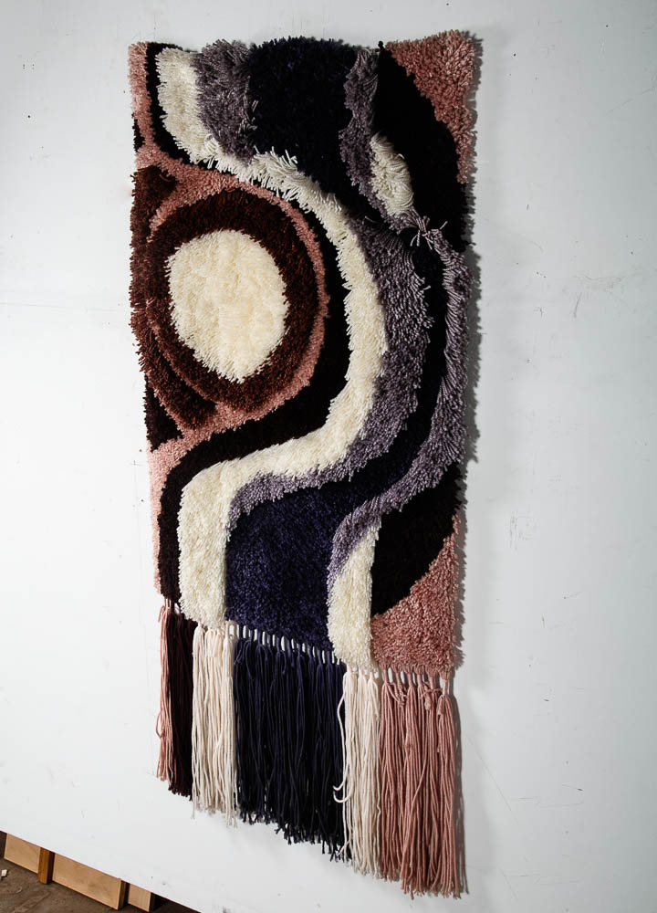 Mid Century Modern Tapestry Wall Hanging Abstract Pink Purple White Original Art - Image 3