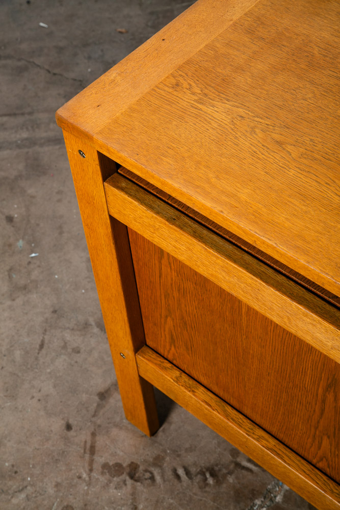 Mid Century Danish Modern Desk Executive Floating Solid Oak 8 Drawer Restored NM - Image 9